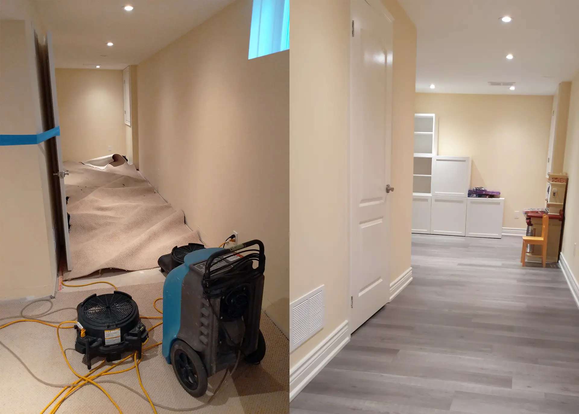 Restoration Canada technician performing water damage repair in a Toronto home